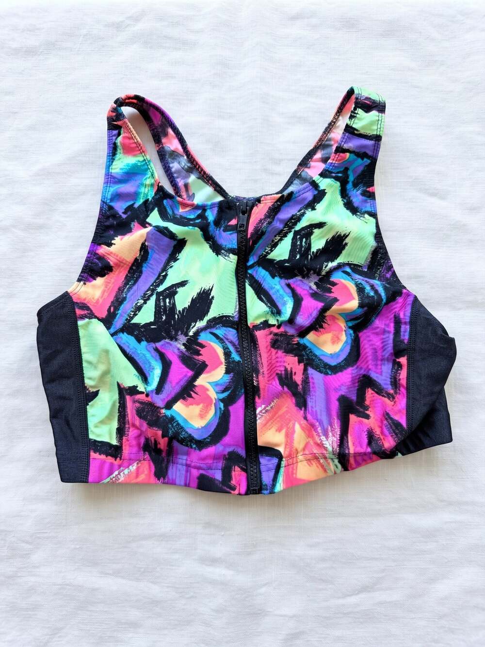 Vintage 80s Workout Top Womens Large, Retro Aerobics Athletic Shirt, Neon